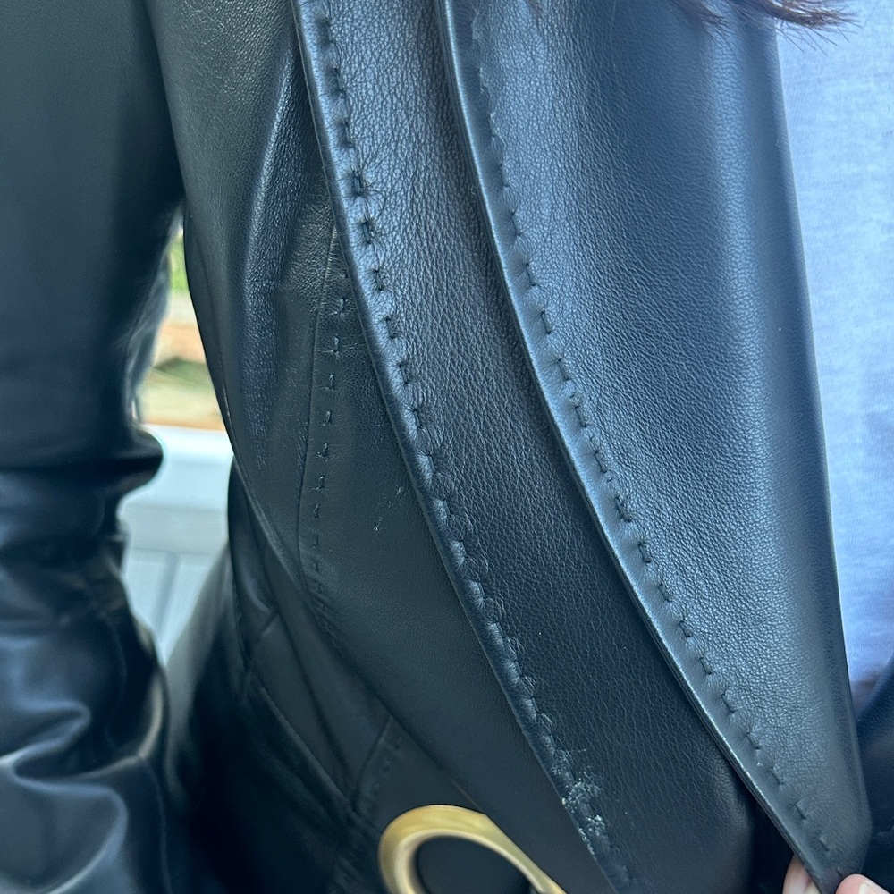 Escada Black Leather Jacket with Gold Accents - Picture 10 of 14